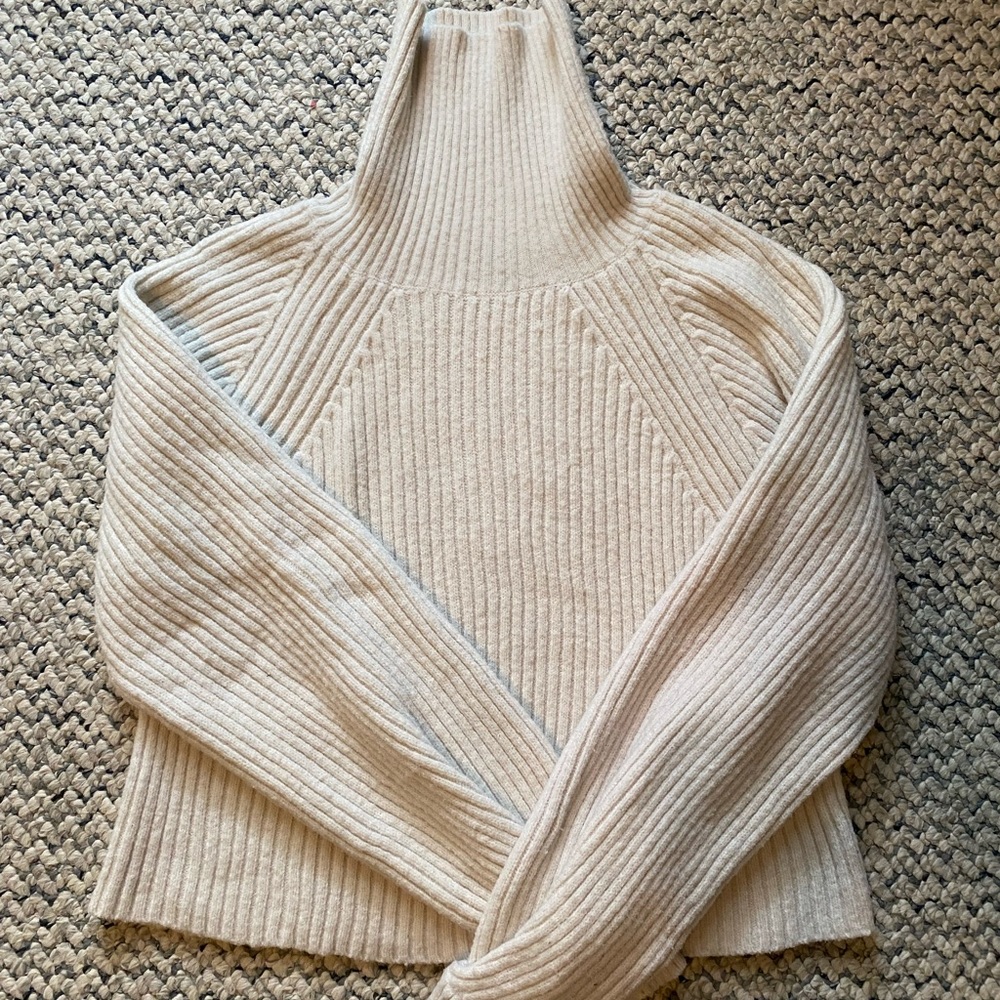 Cream Ribbed Turtleneck Sweater